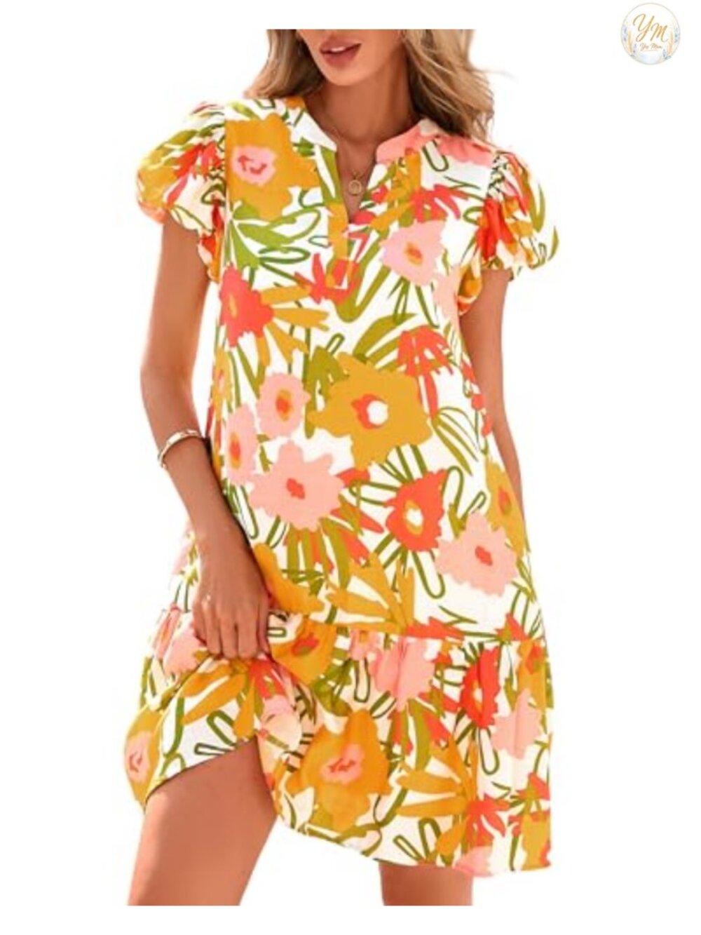 Women's Floral Puff Sleeve Mini Babydoll Dress A-Line
